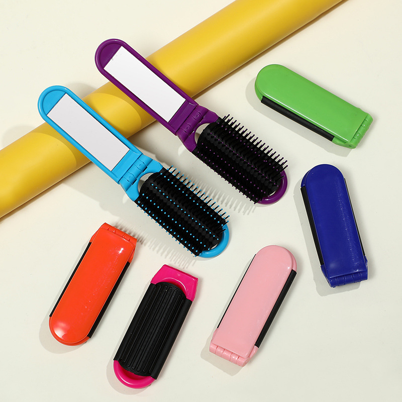 Travel Brush for Women Men Folding Hair Brush with Mirror Collapsible Travel Hair Brush Compact Pocket Size Mini Hairbrush Porta