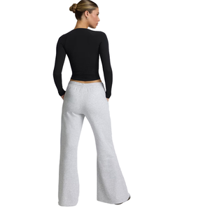 Ingrosso su misura con Logo ricamato <span class=keywords><strong>pantaloni</strong></span> da jogging a vita bassa di alta qualità da donna in pile Casual grigio <span class=keywords><strong>pantaloni</strong></span> della <span class=keywords><strong>tuta</strong></span> <span class=keywords><strong>larghi</strong></span> - Product Image 2