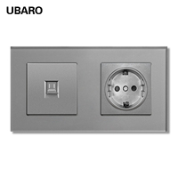 Enchufe de Pared Combinado de Vidrio Templado Tipo 157, Enchufe Europeo Schuko de 16 A y 220 V con Puerto de Red RJ45 para TV y Corriente Débil