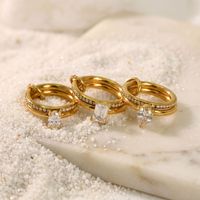 Bague double anneau en or 18 carats plaqué or avec trois diamants principaux pour femme