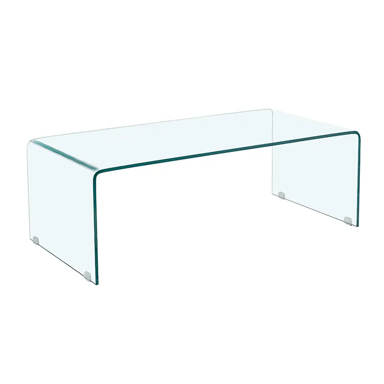 hotel luxury modern tea corner center table living room furniture square tempered clear bent glass curved coffee tables