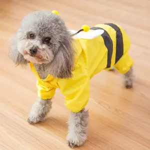 Dog Raincoat Small Bee Teddy Coat Double Layer Lovely Poncho Small Medium Sized Dog Four-legged Coat Pet Waterproof Supplies