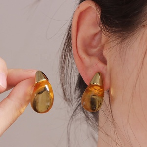 Pendientes de Moda Coreanos con Forma de Gota de Agua, Chapados en Oro, de Acero de Titanio Ovalado, Acrílico Transparente para Mujer - Product Image 6