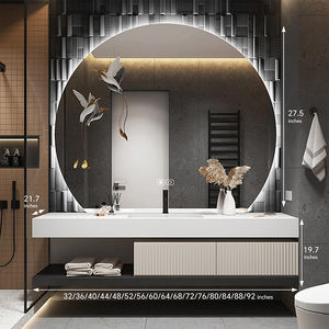 Mueble de Baño con Lavabo Individual de 36-92 Pulgadas, Muebles Modernos de Madera Sólida con Espejo Redondo Antivaho - Product Image 6