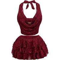 Conjunto de Bikini de Encaje para Mujer FOXA, Traje de Baño de Verano sin Mangas, Atuendo Sexy para Club, Transpirable, con Estampado Floral