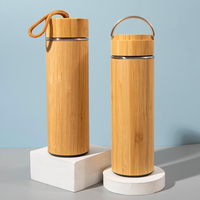Bouteille d'eau en bambou naturel, vente en gros, acier inoxydable, infuseur isolé sous vide, flacon thermos en bambou, 500ML/17OZ
