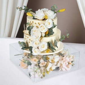 Custom Clear Acrylic Cake <strong>Box</strong> Stand Transparent Display <strong>Box</strong> Pedestal <strong>Riser</strong> with Hollow Bottom - Product Image 1