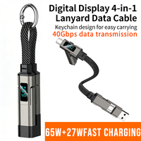 Super Nouvelle Tendance Câble Porte-clés 4-en-1 0,2m avec Affichage Numérique E-Marker 65W+27W PD 480Mbps Transfert de Données Haute Vitesse Câble de Charge