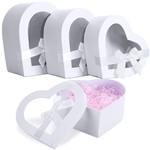 Boîtes en carton personnalisées en forme de cœur blanches, lot de <span class=keywords><strong>3</strong></span> avec fenêtre et ruban, style romantique pour cadeaux personnalisés - Product Image 1
