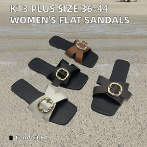 Sandalias Planas K13 Talla Grande 36-44, Color Sólido, Hebilla, Sandalias de Playa Sexys para Mujer, Punta Cuadrada, Punta Abierta, Punta de Acero, de Fábrica - Product Image 2