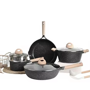 Ensemble de casseroles multifonctionnelles en <span class=keywords><strong>pierre</strong></span> de Maifan et aluminium antiadhésif avec couvercle en verre, ustensiles, compatibilité universelle, utilisation domestique, casseroles et poêles - Product Image 2