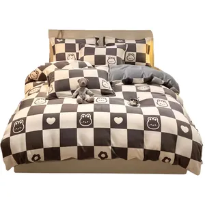 毛绒棉被套床上用品套装可爱设计3D印花枕套床单家用