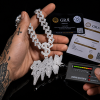 Ensemble de bijoux personnalisés hip-hop avec pendentif lettre en moissanite, chaîne en argent 925, breloque VVS Iced Out, pendentif breloque rappeur Moissanite Ice Out