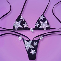 Huili Badmode Fabrikant Oem Hoge Kwaliteit Designer Luxe Micro Strandkleding Vrouwen Twee Stuks Set Custom Strass Bikini