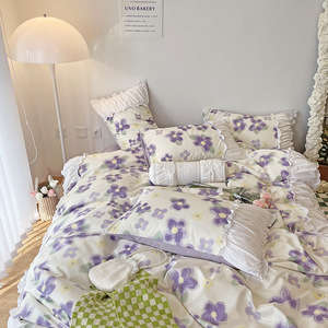 Set trapunte morbide Full/Queen Size fiori tulipani Set di letti in puro colore fresco 4 pezzi biancheria da letto in microfibra per camera da letto di coppia - Product Image 6