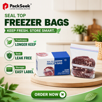 Sacs de congélation personnalisés en plastique LDPE, grands, réutilisables, avec fermeture éclair coulissante, pour stockage alimentaire