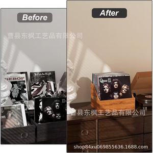 Organizador de discos de madera con asas, caja de almacenamiento de álbumes de madera maciza para exhibir colecciones de vinilos - Product Image 3