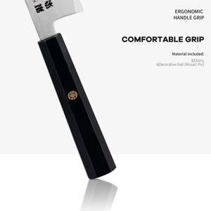 سكين طهاة صبغ فضي راقٍ 8 بوصة 3 طبقات من الفولاذ المركب مع قلب صلب مسحوق HAP40 بمقبض من خشب الأبنوس - Product Image 6