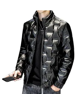 도매 새로운 남자의 라이트 다운 재킷 트렌드 남성 퍼 자켓 따뜻한 코트 십대 스탠드 칼라 빛나는 패션 캐주얼 폴리에스터