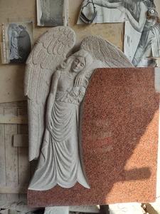 Ручная резьба черный гранит двойной ангел в форме сердца - Product Image 4