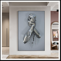 Tableaux sur toile abstraits en maille avec figures humaines argentées, portraits de couple en forme de cœur, pour la décoration contemporaine de chambre, hall d'entrée et réception
