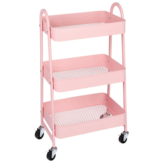 3 Tier Metal Storage Kitchen Cart with Lockable Wheels Mobile Shelving Unit Utility Rolling Organizer for Home Narrow Places