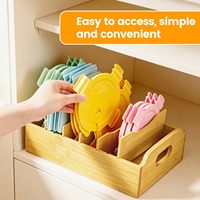 Organisateur de couvercles en bambou pour assiettes, support de rangement pour couvercles de contenants alimentaires avec 5 séparateurs ajustables, étagère de rangement de cuisine pour armoire et comptoir