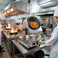 Wok de cuisson professionnel In-Smart à gaz, à flamme puissante, rotatif automatiquement, en acier inoxydable, pour riz frit, facile à utiliser