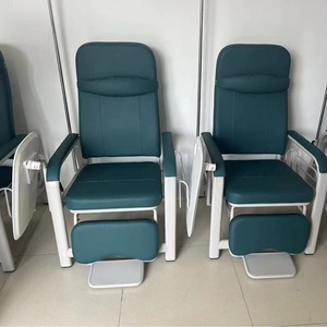 Fauteuil d'infusion hospitalier bleu royal avec table et poteau porte-perfusion pour usage ambulatoire SJC12 - Product Image 3