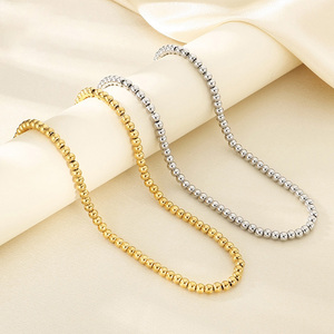 Collier en acier inoxydable plaqué or PVD 18 carats avec perles, cadeaux de Noël et d'anniversaire, chaîne à perles de 6 mm pour femmes et hommes - Product Image 3