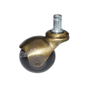 1.5inch PP/Rubber 11*12mm threaded stem Swivel/With brake copper colored castor ball caster for furniture , Ball caster roller