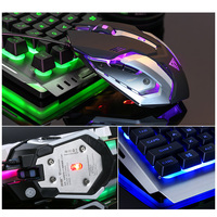 V1 kablolu RGB arkadan aydınlatmalı parlayan oyun klavyesi ve fare multimedya tuşları mekanik bilgisayar kullanımı için işletilen