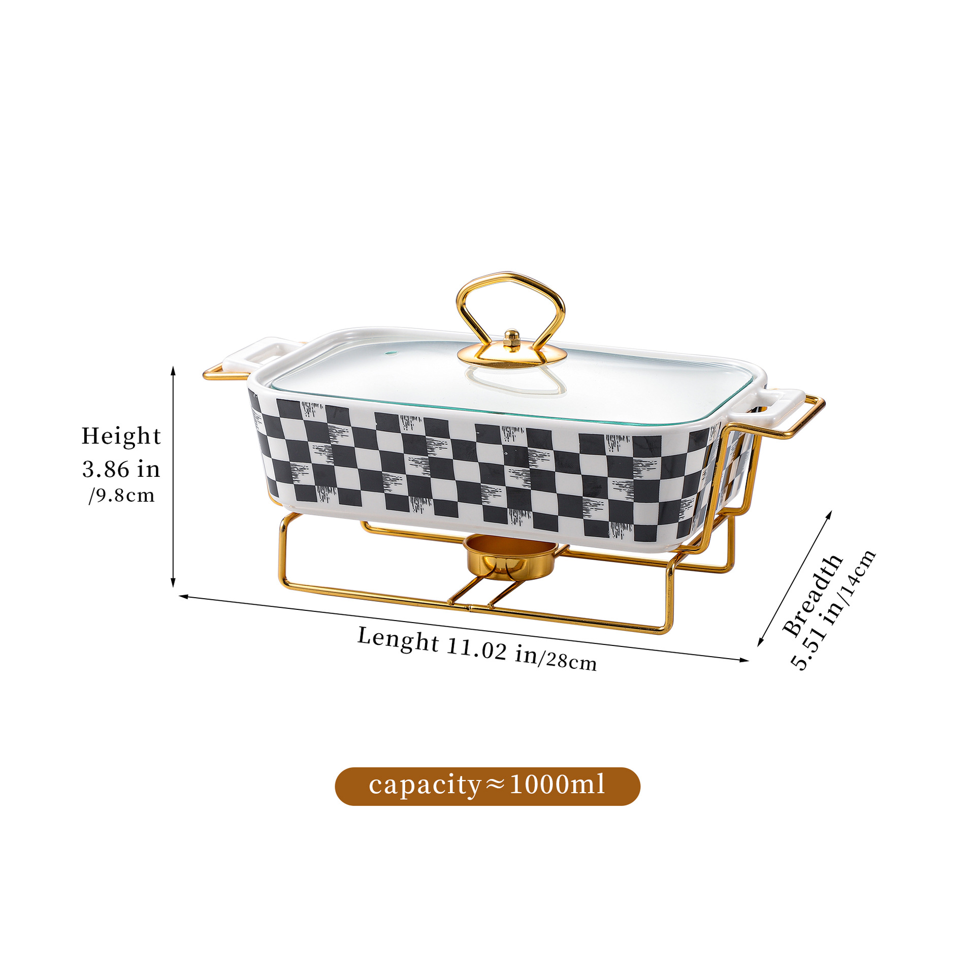 Pot à soupe en fer à carreaux noir et blanc-petite taille
