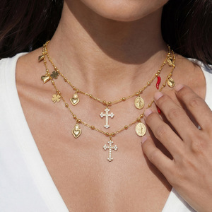 Gioielli Joolim, Collana con Ciondolo a Cuore e Croce in Zirconia, Placcata Oro 18K, Resistente allo Scolorimento, Accessorio Multiuso Fai-da-Te in Acciaio Inossidabile - Product Image 2