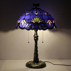 Lampe de table Tiffany LongHuiJing 16 pouces, style baroque violet, verre teinté, lampe de chevet rétro avec base en mosaïque torsadée - Product Image 5