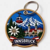 Porte-clés personnalisé Innsbruck Edelweiss Telecabin Autriche Vieille Ville Brodé en tissu Souvenir Étiquette de sac
