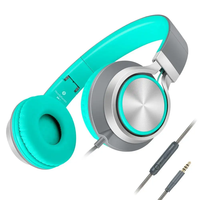 Headphone lipat berkabel, Headset ringan lipat dengan kabel Audio Mic Online untuk ponsel dan komputer