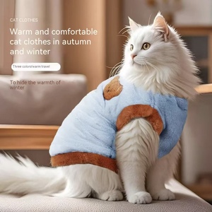 Yeni kedi kıyafetleri, kış için kalın ve sıcak kedi kıyafetleri, sevimli çizgi film işlemeli peluş evcil hayvan kıyafetleri - Product Image 1