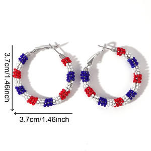 ต่างหูวงกลมลูกปัดสีขาวสีแดงสีฟ้าขาวธงชาติอเมริกันเครื่องประดับวันประกาศอิสรภาพ - Product Image 3