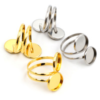 Versilberte, vergoldete Edelstahl-Ringfassungen, verstellbar, Rohlinge/Basismaterialien, passend für 12mm Glaskabochons, Knöpfe, Ringlünetten