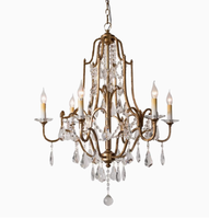 Lustre suspendu en fer forgé et cristal à LED, style européen moderne, hauteur réglable, pour salon duplex, villa, hall d'entrée