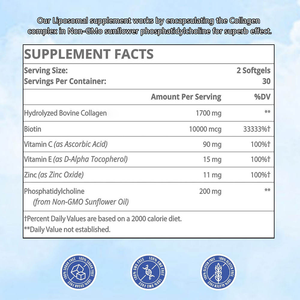 Liposomal Collagène Biotine Softgels Hydratation de la peau Force des cheveux Santé des os Force des ongles Nutriments Haute puissance Vitamine C - Product Image 5