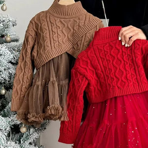Robe d'hiver princesse élégante avec paillettes tricotées patchwork une pièce pour bébé <span class=keywords><strong>jupe</strong></span> courte fille - Product Image 4