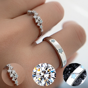 Bagues de mariage vintage en argent sterling 925 avec étoile lumineuse pour hommes et femmes, incrustées de zircone cubique pour fiançailles, fêtes et anniversaires - Product Image 2