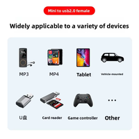Câble de données OTG en cuivre mini mâle vers USB-A femelle avec connecteur pour autoradio, lecteur MP3, clé USB, adaptateur USB