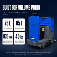 Autolaveuse autoportée, autonomie 4-5 heures, réservoir de solution 75L, réservoir de récupération 85L, brosse 560mm pour entrepôts et ateliers industriels