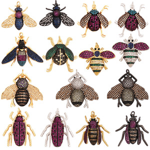 Bijoux bricolage <span class=keywords><strong>en</strong></span> cuivre plaqué or couleur Zircon pendentif accessoires insectes série mites Tenebrae coccinelles abeilles pendentifs - Product Image 1