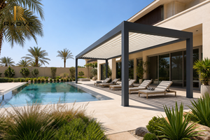 Pergola moderne en aluminium RKOVE, rectangulaire, noire, avec revêtement en poudre, pour couvrir la piscine extérieure - Product Image 5