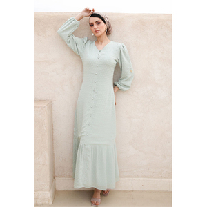 LEDUO Popual Elegant Abaya V-Neck <b>Long</b> Sleeve Placket Detail Maxi <b>Dress</b> <b>for</b> Women - Product Image 1