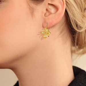 Top elegante Flor de crisantemo cuelga los pendientes largos colgantes de gota 925 plata esterlina <span class=keywords><strong>18K</strong></span> chapado en oro joyería fina para mujeres - Product Image 6